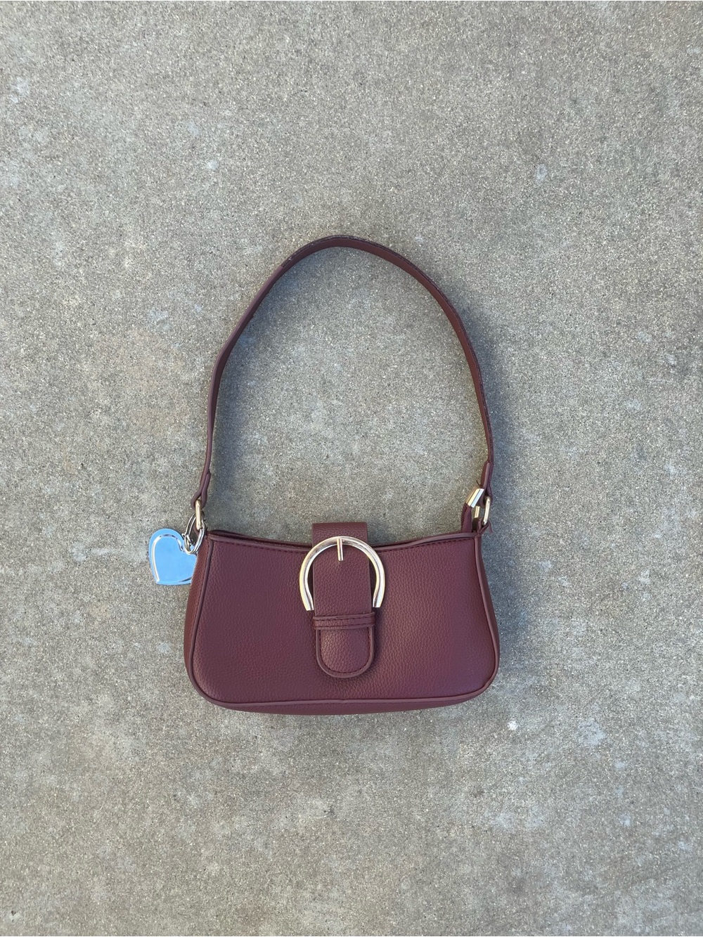 Brandy Melville Maroon Shoulder Bag with Gold Buckle